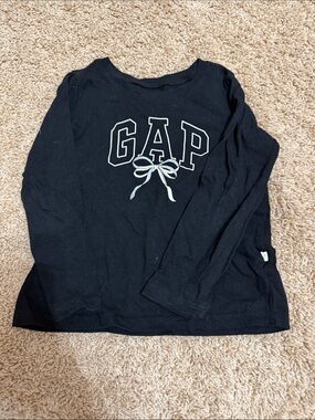 GAP Black Long Sleeve Tee with White Logo Bow